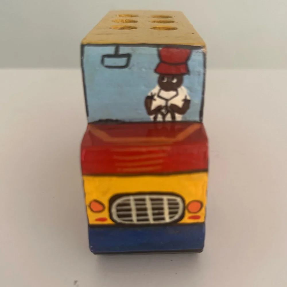 Colorful Wooden School Bus Pencil Holder
